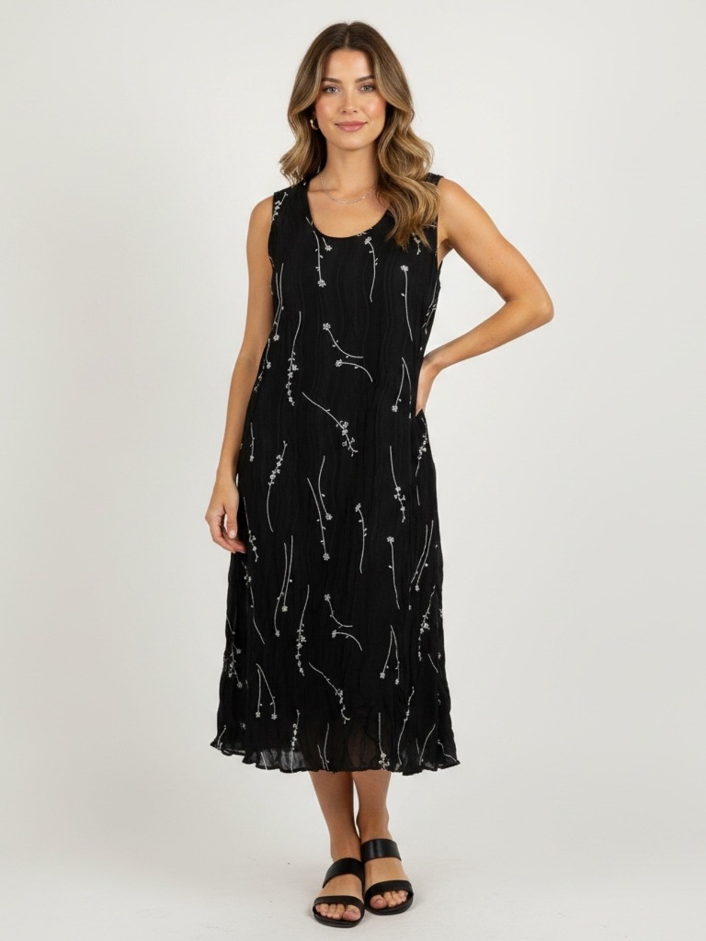 Lola P Women Midi Dress Reversible beach A-Line Small Summer Boho Black White